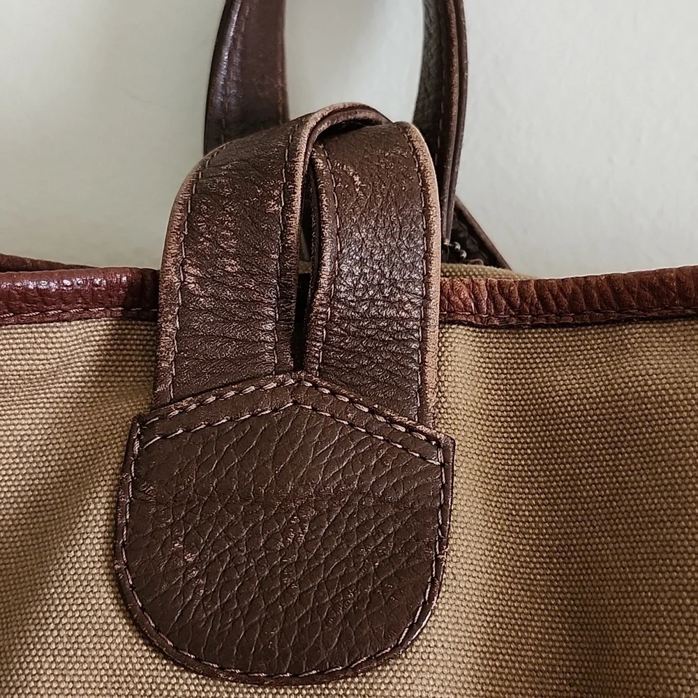 Ellington Unisex Sling Assistant Backpack Khaki Canvas/Brown leather Trim